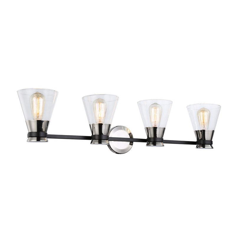 Four Light Vanity<br /><span style="color:#4AB0CE;">Entrega: 4-10 dias en USA</span><br /><span style="color:#4AB0CE;font-size:60%;">PREGUNTE POR ENTREGA EN PANAMA</span><br />Collection: Kanata<br />Finish: Black & Polished Nickel