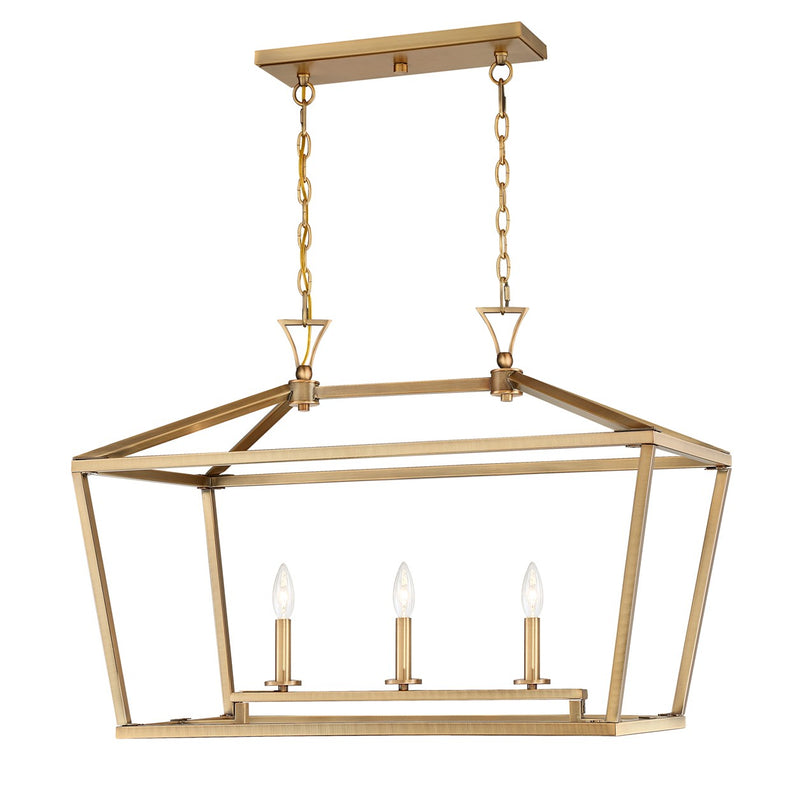 Three Light Linear Chandelier<br /><span style="color:#4AB0CE;">Entrega: 4-10 dias en USA</span><br /><span style="color:#4AB0CE;font-size:60%;">PREGUNTE POR ENTREGA EN PANAMA</span><br />Collection: Townsend<br />Finish: Warm Brass