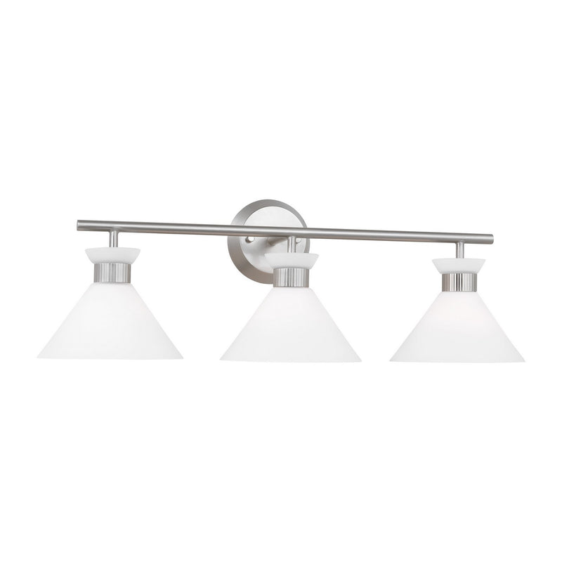 Three Light Bath<br /><span style="color:#4AB0CE;">Entrega: 4-10 dias en USA</span><br /><span style="color:#4AB0CE;font-size:60%;">PREGUNTE POR ENTREGA EN PANAMA</span><br />Collection: Belcarra<br />Finish: Brushed Steel