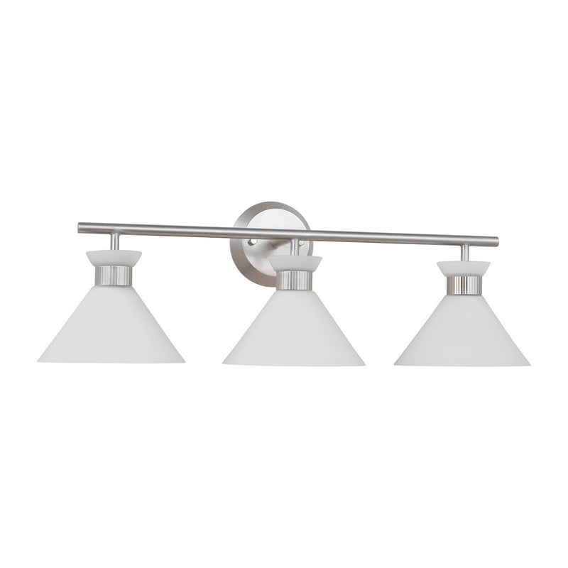 Three Light Bath<br /><span style="color:#4AB0CE;">Entrega: 4-10 dias en USA</span><br /><span style="color:#4AB0CE;font-size:60%;">PREGUNTE POR ENTREGA EN PANAMA</span><br />Collection: Belcarra<br />Finish: Brushed Steel