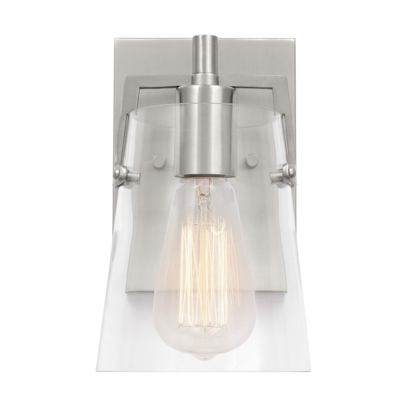 One Light Wall Sconce<br /><span style="color:#4AB0CE;">Entrega: 4-10 dias en USA</span><br /><span style="color:#4AB0CE;font-size:60%;">PREGUNTE POR ENTREGA EN PANAMA</span><br />Collection: Crofton<br />Finish: Brushed Steel