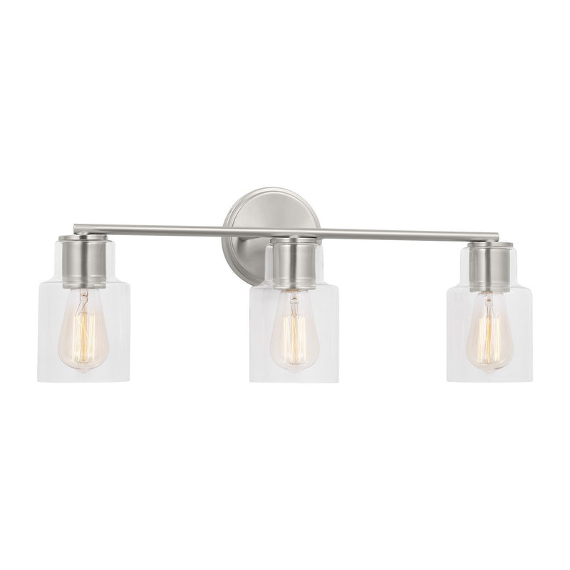 Three Light Bath<br /><span style="color:#4AB0CE;">Entrega: 11-12 semanas en USA</span><br /><span style="color:#4AB0CE;font-size:60%;">PREGUNTE POR ENTREGA EN PANAMA</span><br />Collection: Sayward<br />Finish: Brushed Steel