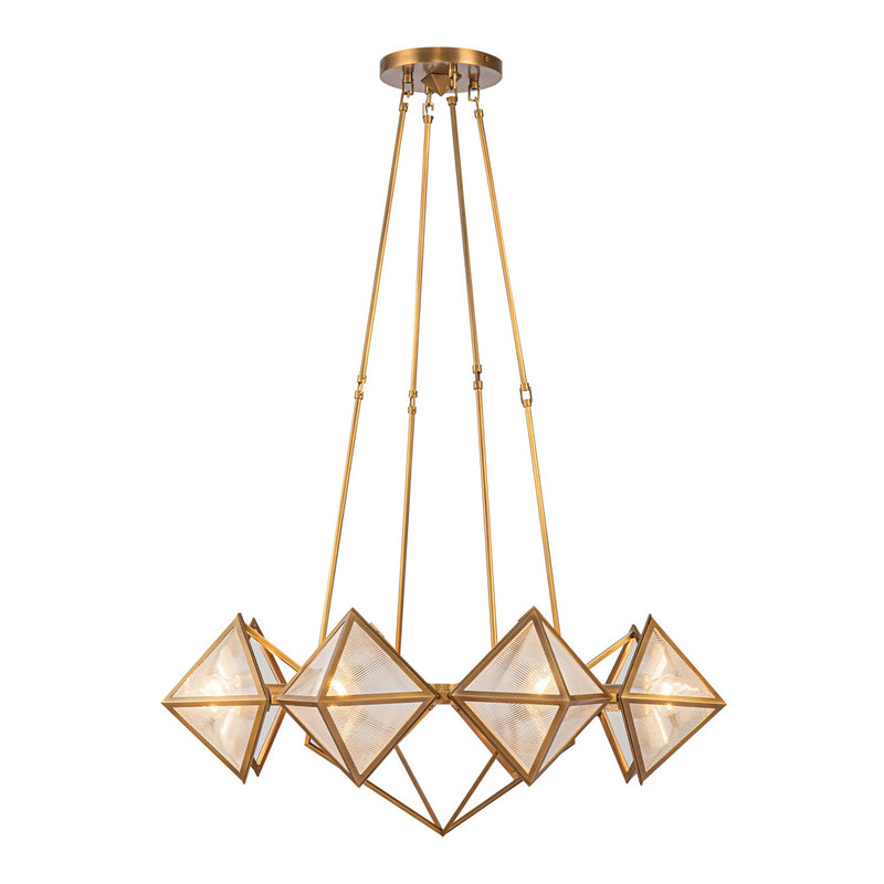 Eight Light Chandelier<br /><span style="color:#4AB0CE;">Entrega: 4-10 dias en USA</span><br /><span style="color:#4AB0CE;font-size:60%;">PREGUNTE POR ENTREGA EN PANAMA</span><br />Collection: Cairo<br />Finish: Ribbed Glass/Vintage Brass