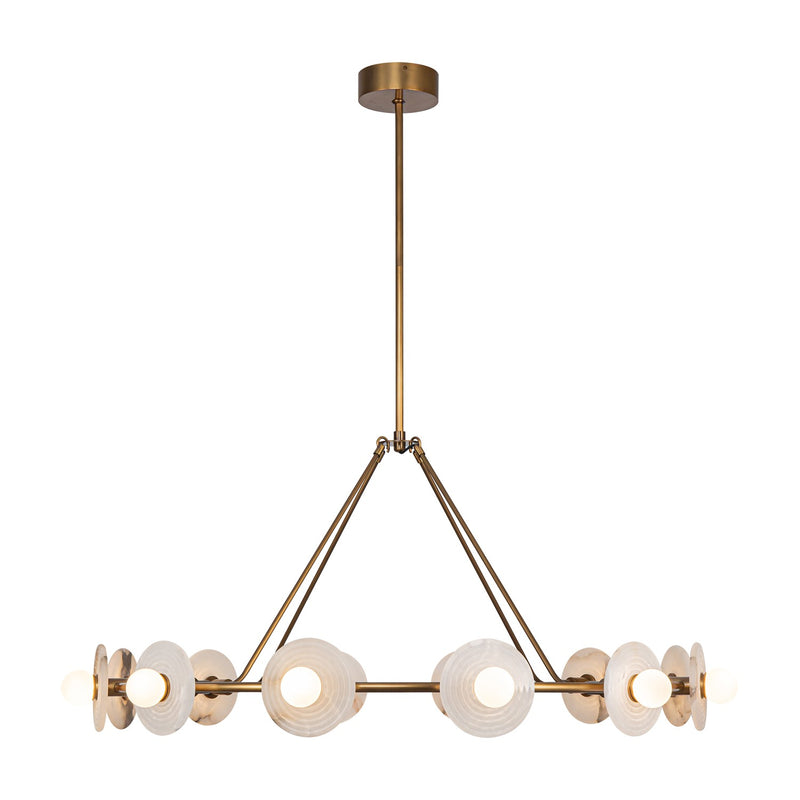 LED Chandelier<br /><span style="color:#4AB0CE;">Entrega: 4-10 dias en USA</span><br /><span style="color:#4AB0CE;font-size:60%;">PREGUNTE POR ENTREGA EN PANAMA</span><br />Collection: Dahlia<br />Finish: Vintage Brass/Alabaster