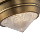 One Light Flush Mount<br /><span style="color:#4AB0CE;">Entrega: 4-10 dias en USA</span><br /><span style="color:#4AB0CE;font-size:60%;">PREGUNTE POR ENTREGA EN PANAMA</span><br />Collection: Willard<br />Finish: Vintage Brass/Prismatic Glass