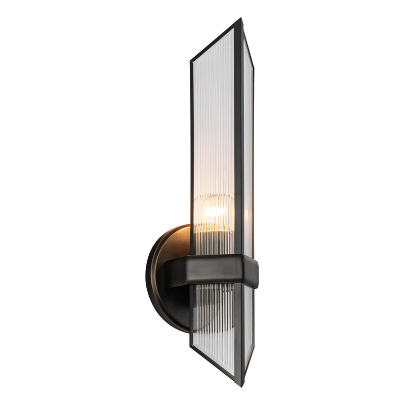 One Light Wall Sconce<br /><span style="color:#4AB0CE;">Entrega: 4-10 dias en USA</span><br /><span style="color:#4AB0CE;font-size:60%;">PREGUNTE POR ENTREGA EN PANAMA</span><br />Collection: Cairo<br />Finish: Ribbed Glass/Urban Bronze