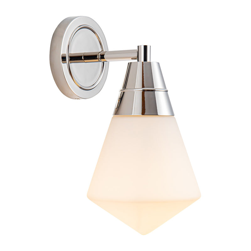 One Light Wall Sconce<br /><span style="color:#4AB0CE;">Entrega: 4-10 dias en USA</span><br /><span style="color:#4AB0CE;font-size:60%;">PREGUNTE POR ENTREGA EN PANAMA</span><br />Collection: Willard<br />Finish: Polished Nickel/Opal Matte Glass