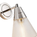 One Light Wall Sconce<br /><span style="color:#4AB0CE;">Entrega: 4-10 dias en USA</span><br /><span style="color:#4AB0CE;font-size:60%;">PREGUNTE POR ENTREGA EN PANAMA</span><br />Collection: Willard<br />Finish: Polished Nickel/Prismatic Glass