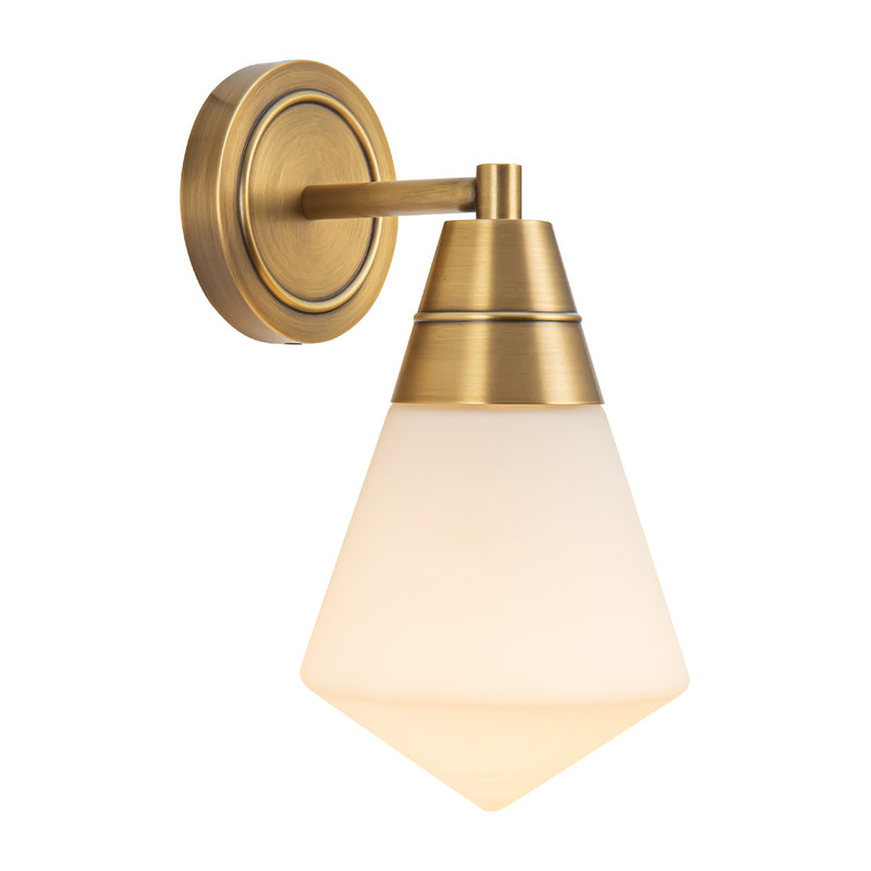 One Light Wall Sconce<br /><span style="color:#4AB0CE;">Entrega: 4-10 dias en USA</span><br /><span style="color:#4AB0CE;font-size:60%;">PREGUNTE POR ENTREGA EN PANAMA</span><br />Collection: Willard<br />Finish: Vintage Brass/Opal Matte Glass