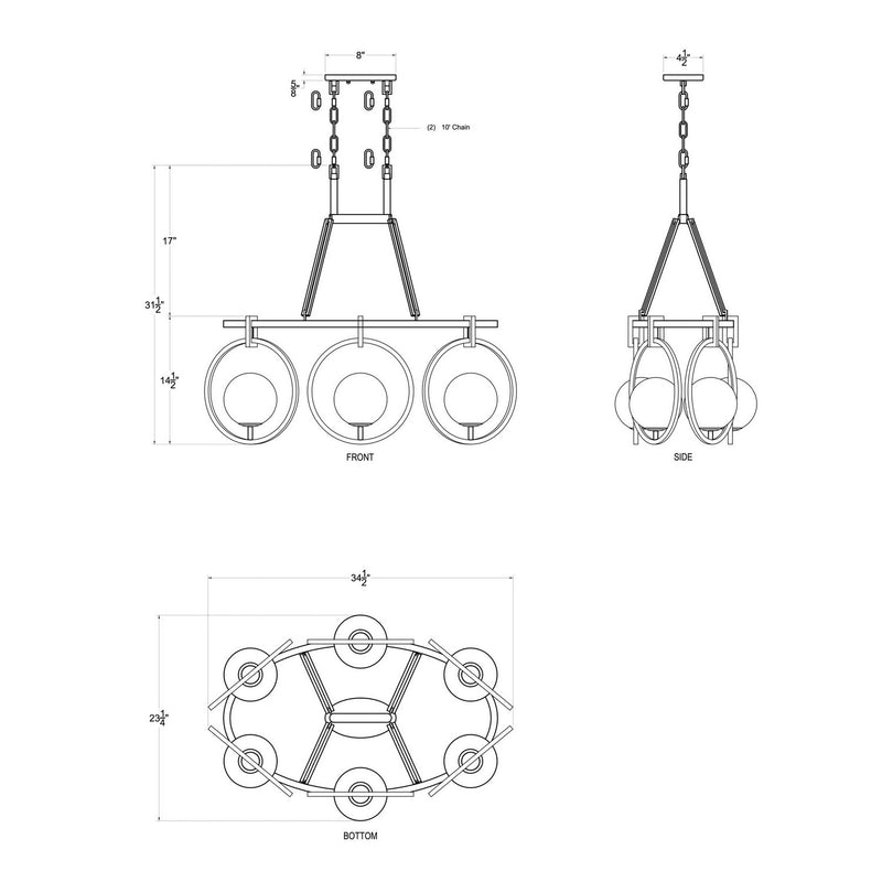 Varaluz - 388N06MBFG - Six Light Linear Pendant - Stopwatch - Matte Black/French Gold