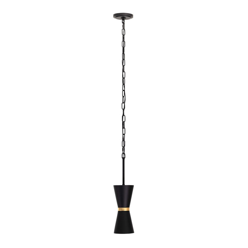 One Light Mini Pendant<br /><span style="color:#4AB0CE;">Entrega: 4-10 dias en USA</span><br /><span style="color:#4AB0CE;font-size:60%;">PREGUNTE POR ENTREGA EN PANAMA</span><br />Collection: Mad Hatter<br />Finish: Matte Black/French Gold