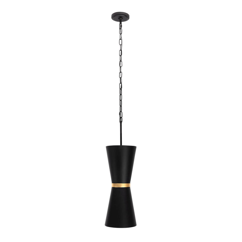 Two Light Pendant<br /><span style="color:#4AB0CE;">Entrega: 4-10 dias en USA</span><br /><span style="color:#4AB0CE;font-size:60%;">PREGUNTE POR ENTREGA EN PANAMA</span><br />Collection: Mad Hatter<br />Finish: Matte Black/French Gold