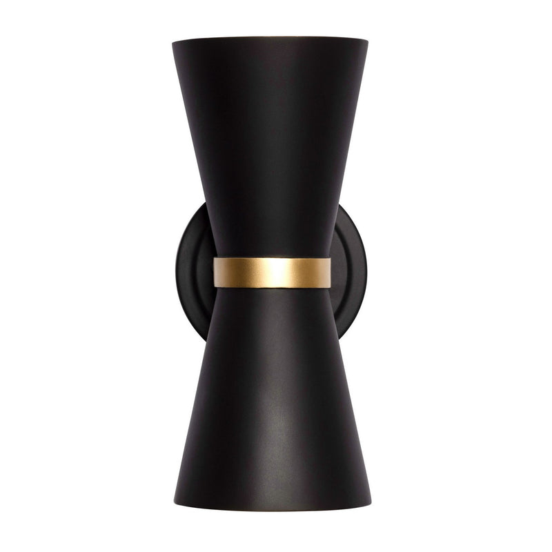Two Light Wall Sconce<br /><span style="color:#4AB0CE;">Entrega: 7-8 semanas en USA</span><br /><span style="color:#4AB0CE;font-size:60%;">PREGUNTE POR ENTREGA EN PANAMA</span><br />Collection: Mad Hatter<br />Finish: Matte Black/French Gold