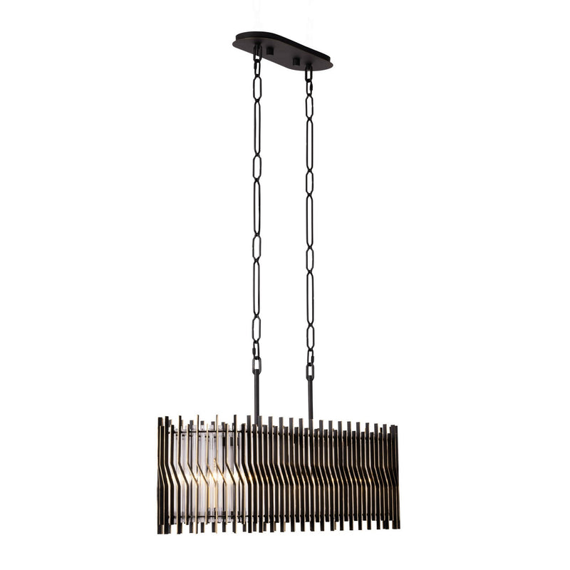 Five Light Linear Pendant<br /><span style="color:#4AB0CE;">Entrega: 4-10 dias en USA</span><br /><span style="color:#4AB0CE;font-size:60%;">PREGUNTE POR ENTREGA EN PANAMA</span><br />Collection: Park Row<br />Finish: Matte Black/French Gold