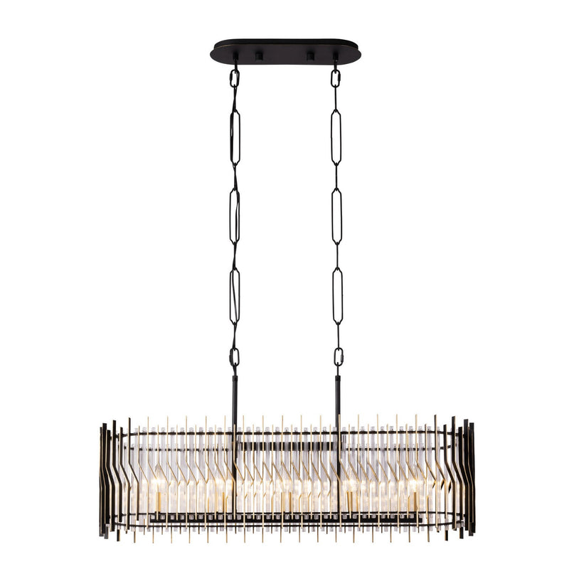 Five Light Linear Pendant<br /><span style="color:#4AB0CE;">Entrega: 4-10 dias en USA</span><br /><span style="color:#4AB0CE;font-size:60%;">PREGUNTE POR ENTREGA EN PANAMA</span><br />Collection: Park Row<br />Finish: Matte Black/French Gold