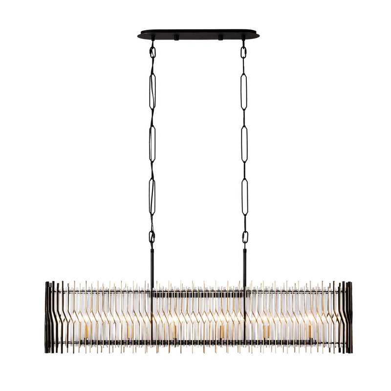 Six Light Linear Pendant<br /><span style="color:#4AB0CE;">Entrega: 4-10 dias en USA</span><br /><span style="color:#4AB0CE;font-size:60%;">PREGUNTE POR ENTREGA EN PANAMA</span><br />Collection: Park Row<br />Finish: Matte Black/French Gold