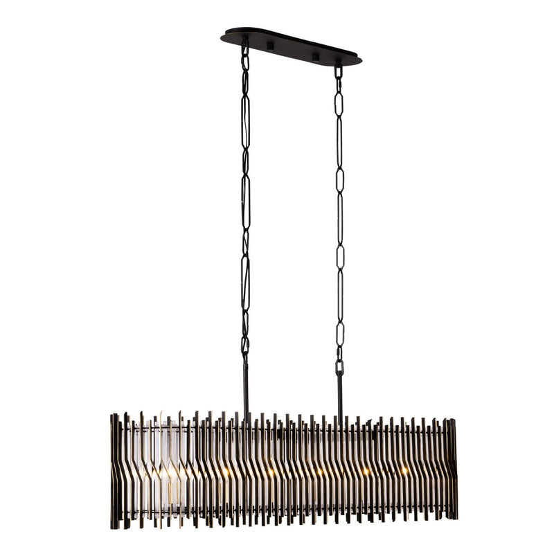 Six Light Linear Pendant<br /><span style="color:#4AB0CE;">Entrega: 4-10 dias en USA</span><br /><span style="color:#4AB0CE;font-size:60%;">PREGUNTE POR ENTREGA EN PANAMA</span><br />Collection: Park Row<br />Finish: Matte Black/French Gold