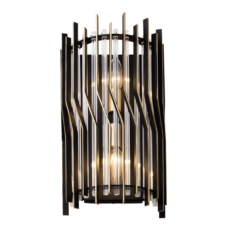 Two Light Wall Sconce<br /><span style="color:#4AB0CE;">Entrega: 4-10 dias en USA</span><br /><span style="color:#4AB0CE;font-size:60%;">PREGUNTE POR ENTREGA EN PANAMA</span><br />Collection: Park Row<br />Finish: Matte Black/French Gold