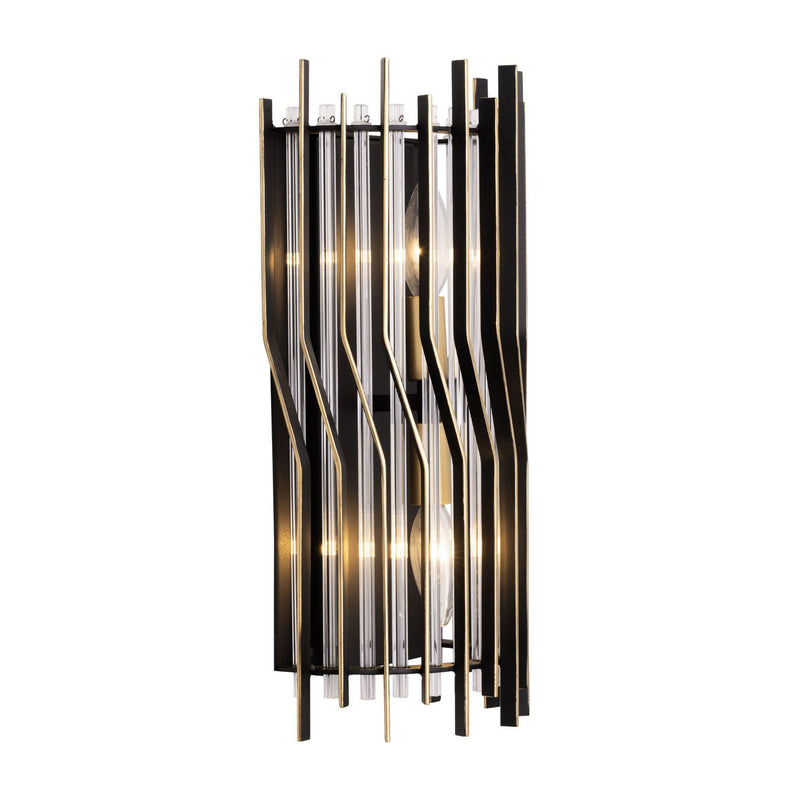 Two Light Wall Sconce<br /><span style="color:#4AB0CE;">Entrega: 4-10 dias en USA</span><br /><span style="color:#4AB0CE;font-size:60%;">PREGUNTE POR ENTREGA EN PANAMA</span><br />Collection: Park Row<br />Finish: Matte Black/French Gold
