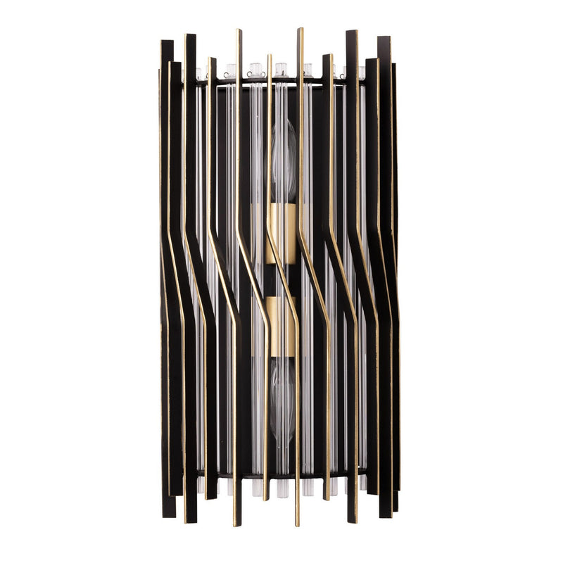 Two Light Wall Sconce<br /><span style="color:#4AB0CE;">Entrega: 4-10 dias en USA</span><br /><span style="color:#4AB0CE;font-size:60%;">PREGUNTE POR ENTREGA EN PANAMA</span><br />Collection: Park Row<br />Finish: Matte Black/French Gold