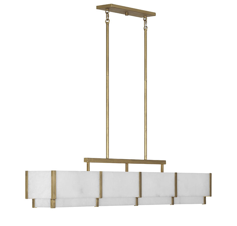 Eight Light Linear Chandelier<br /><span style="color:#4AB0CE;">Entrega: 2-3 semanas en USA</span><br /><span style="color:#4AB0CE;font-size:60%;">PREGUNTE POR ENTREGA EN PANAMA</span><br />Collection: Orleans<br />Finish: Distressed Gold