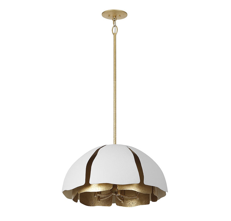 Five Light Pendant<br /><span style="color:#4AB0CE;">Entrega: 4-10 dias en USA</span><br /><span style="color:#4AB0CE;font-size:60%;">PREGUNTE POR ENTREGA EN PANAMA</span><br />Collection: Brewster<br />Finish: Cavalier Gold with Royal White