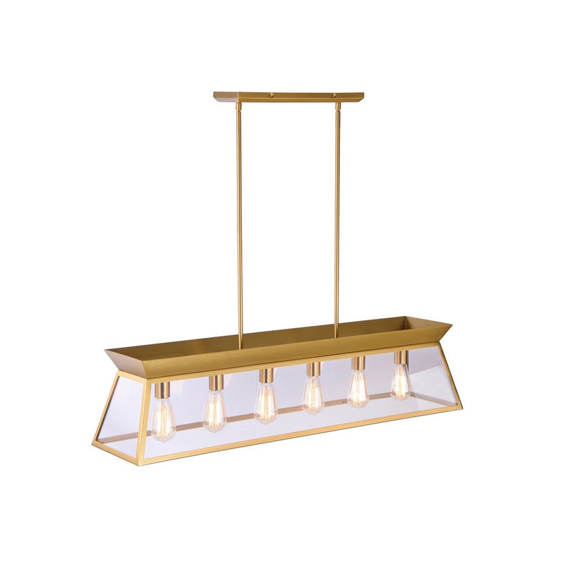 Six Light Island Chandelier<br /><span style="color:#4AB0CE;">Entrega: 4-10 dias en USA</span><br /><span style="color:#4AB0CE;font-size:60%;">PREGUNTE POR ENTREGA EN PANAMA</span><br />Collection: Lucian<br />Finish: Brushed Brass