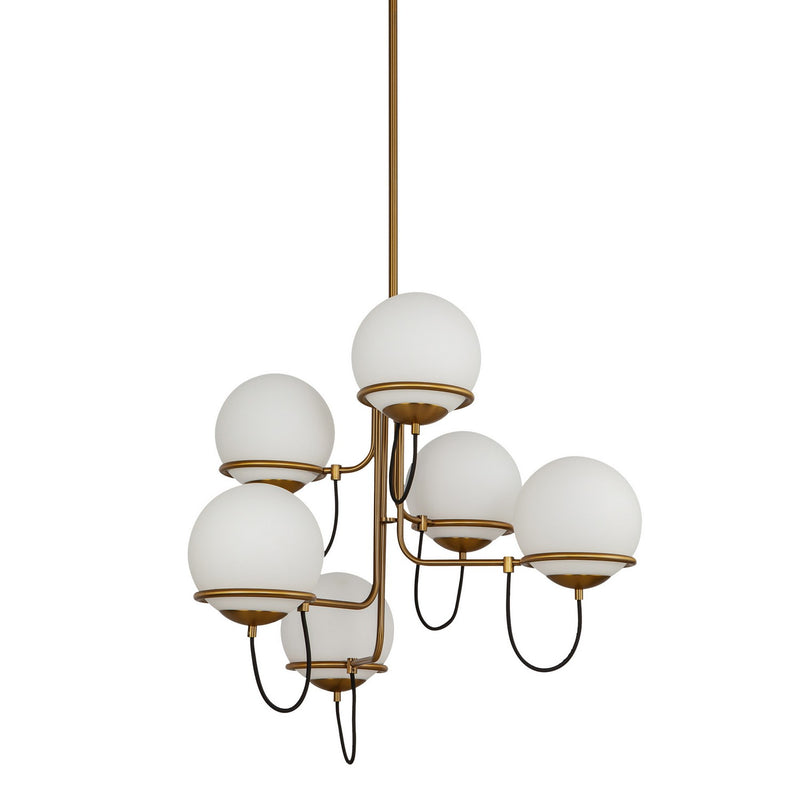 Six Light Chandelier<br /><span style="color:#4AB0CE;">Entrega: 4-10 dias en USA</span><br /><span style="color:#4AB0CE;font-size:60%;">PREGUNTE POR ENTREGA EN PANAMA</span><br />Collection: Alba<br />Finish: Aged Gold/Opal Glass