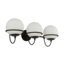 Three Light Wall Vanity<br /><span style="color:#4AB0CE;">Entrega: 1-2 semanas en USA</span><br /><span style="color:#4AB0CE;font-size:60%;">PREGUNTE POR ENTREGA EN PANAMA</span><br />Collection: Alba<br />Finish: Matte Black/Opal Glass