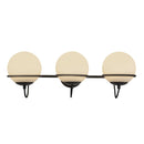 Three Light Wall Vanity<br /><span style="color:#4AB0CE;">Entrega: 4-10 dias en USA</span><br /><span style="color:#4AB0CE;font-size:60%;">PREGUNTE POR ENTREGA EN PANAMA</span><br />Collection: Alba<br />Finish: Matte Black/Opal Glass