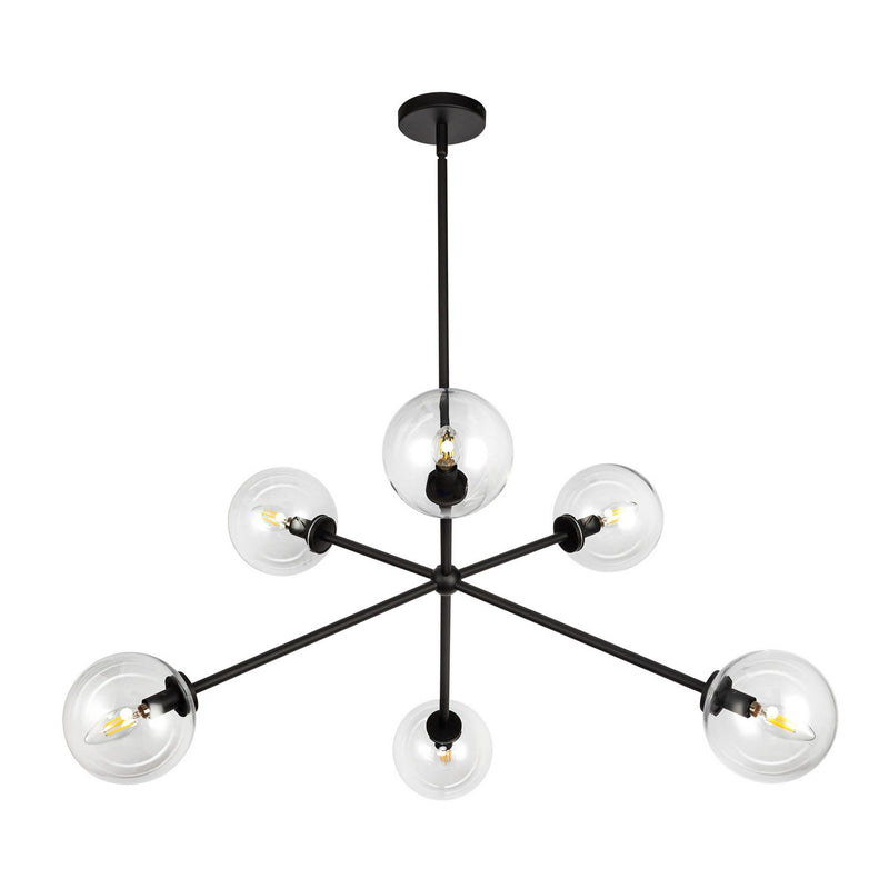 Six Light Chandelier<br /><span style="color:#4AB0CE;">Entrega: 4-10 dias en USA</span><br /><span style="color:#4AB0CE;font-size:60%;">PREGUNTE POR ENTREGA EN PANAMA</span><br />Collection: Cassia<br />Finish: Matte Black/Clear Glass