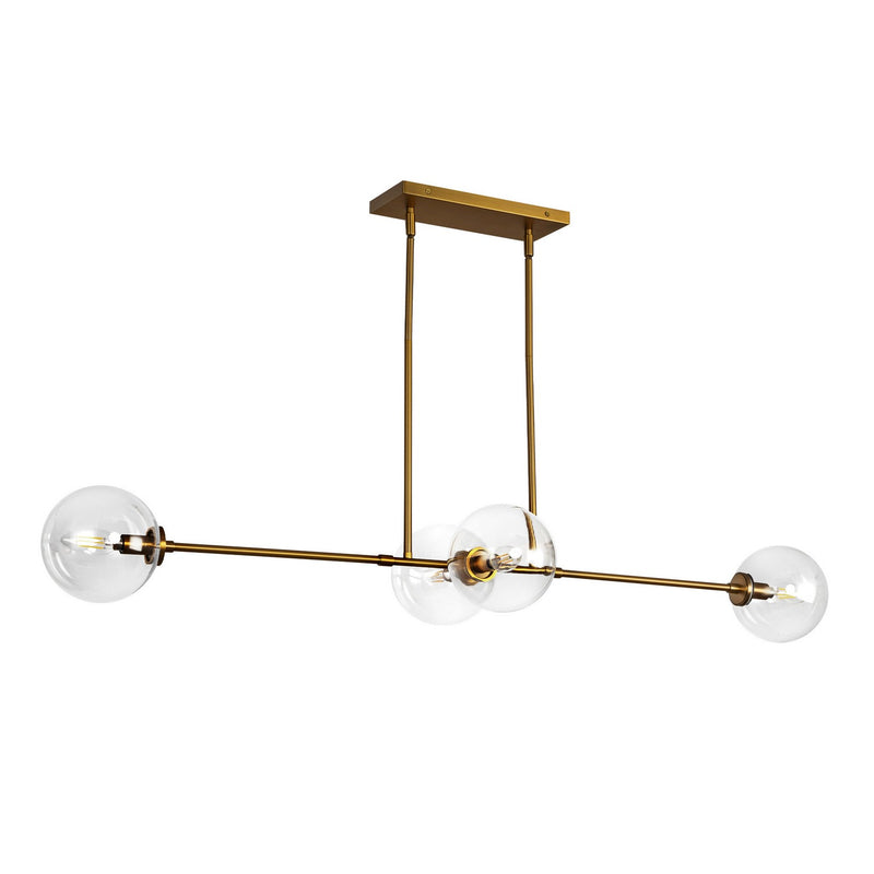 Four Light Linear Pendant<br /><span style="color:#4AB0CE;">Entrega: 4-10 dias en USA</span><br /><span style="color:#4AB0CE;font-size:60%;">PREGUNTE POR ENTREGA EN PANAMA</span><br />Collection: Cassia<br />Finish: Aged Gold/Clear Glass