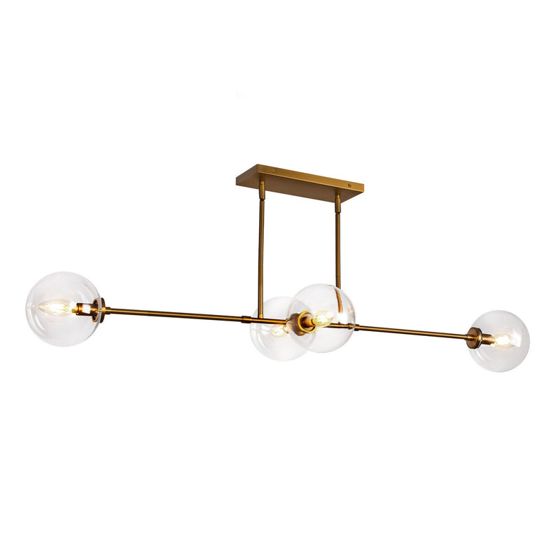 Four Light Linear Pendant<br /><span style="color:#4AB0CE;">Entrega: 4-10 dias en USA</span><br /><span style="color:#4AB0CE;font-size:60%;">PREGUNTE POR ENTREGA EN PANAMA</span><br />Collection: Cassia<br />Finish: Aged Gold/Clear Glass