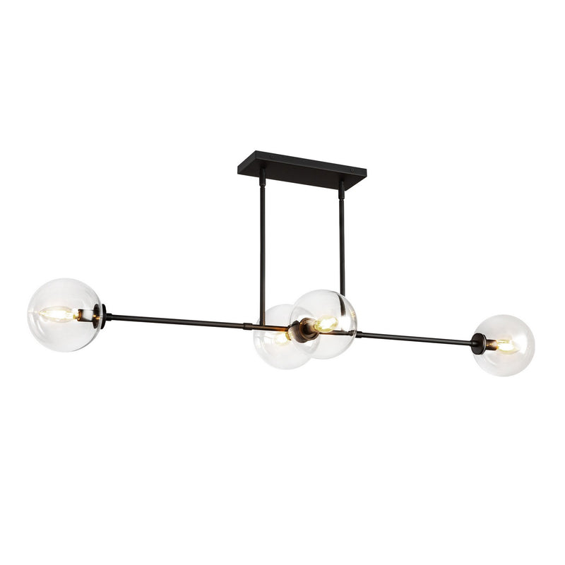 Four Light Linear Pendant<br /><span style="color:#4AB0CE;">Entrega: 4-10 dias en USA</span><br /><span style="color:#4AB0CE;font-size:60%;">PREGUNTE POR ENTREGA EN PANAMA</span><br />Collection: Cassia<br />Finish: Matte Black/Clear Glass