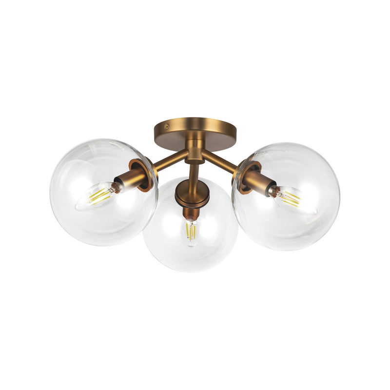 Three Light Semi-Flush Mount<br /><span style="color:#4AB0CE;">Entrega: 4-10 dias en USA</span><br /><span style="color:#4AB0CE;font-size:60%;">PREGUNTE POR ENTREGA EN PANAMA</span><br />Collection: Cassia<br />Finish: Aged Gold/Clear Glass