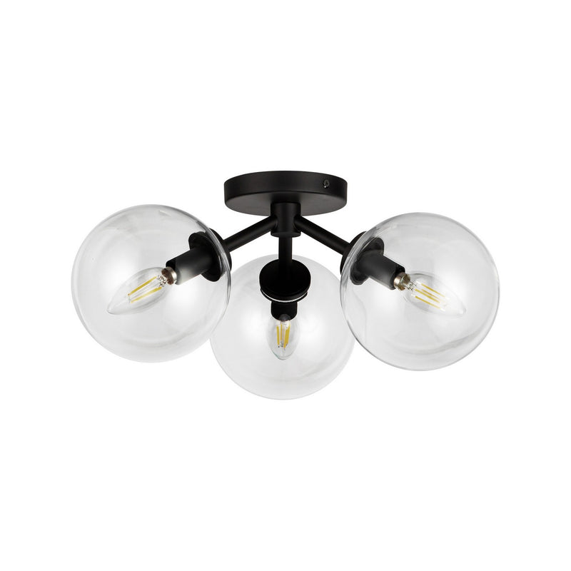 Three Light Semi-Flush Mount<br /><span style="color:#4AB0CE;">Entrega: 4-10 dias en USA</span><br /><span style="color:#4AB0CE;font-size:60%;">PREGUNTE POR ENTREGA EN PANAMA</span><br />Collection: Cassia<br />Finish: Matte Black/Clear Glass