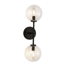 Two Light Wall Vanity<br /><span style="color:#4AB0CE;">Entrega: 4-10 dias en USA</span><br /><span style="color:#4AB0CE;font-size:60%;">PREGUNTE POR ENTREGA EN PANAMA</span><br />Collection: Cassia<br />Finish: Matte Black/Clear Glass