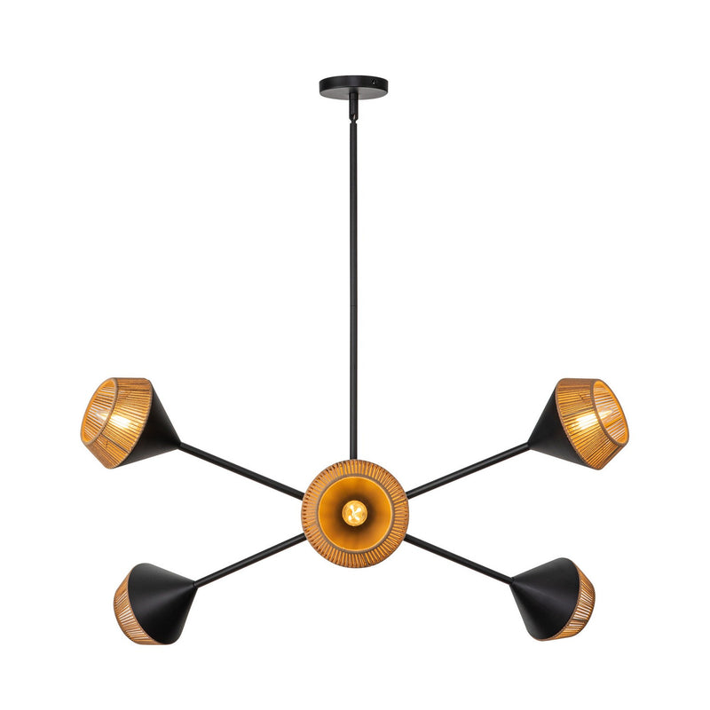 Six Light Chandelier<br /><span style="color:#4AB0CE;">Entrega: 4-10 dias en USA</span><br /><span style="color:#4AB0CE;font-size:60%;">PREGUNTE POR ENTREGA EN PANAMA</span><br />Collection: Daphne<br />Finish: Matte Black/Brown Cotton Rope