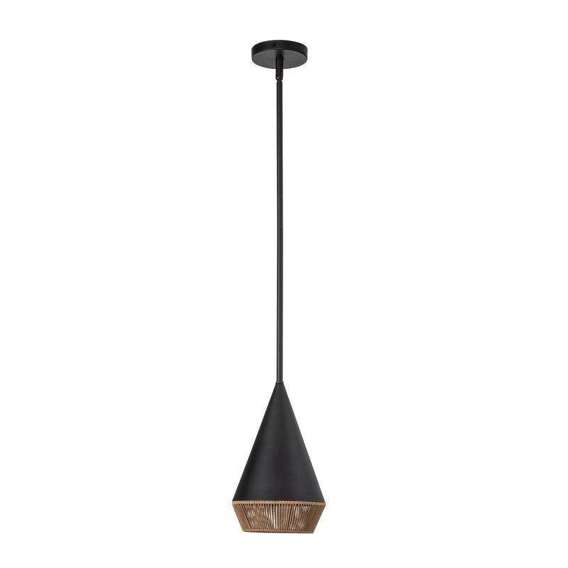 One Light Pendant<br /><span style="color:#4AB0CE;">Entrega: 4-10 dias en USA</span><br /><span style="color:#4AB0CE;font-size:60%;">PREGUNTE POR ENTREGA EN PANAMA</span><br />Collection: Daphne<br />Finish: Matte Black/Brown Cotton Rope