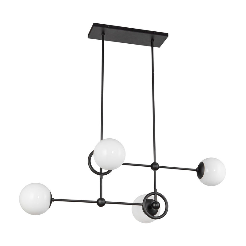 Four Light Chandelier<br /><span style="color:#4AB0CE;">Entrega: 4-10 dias en USA</span><br /><span style="color:#4AB0CE;font-size:60%;">PREGUNTE POR ENTREGA EN PANAMA</span><br />Collection: Fiore<br />Finish: Matte Black/Glossy Opal Glass