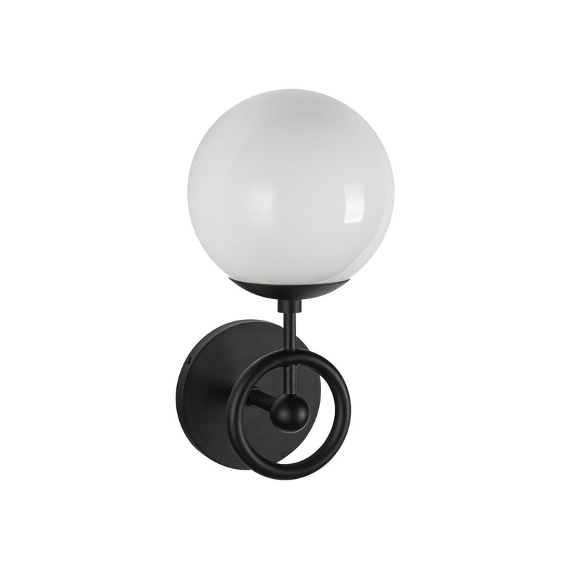 One Light Wall Vanity<br /><span style="color:#4AB0CE;">Entrega: 4-10 dias en USA</span><br /><span style="color:#4AB0CE;font-size:60%;">PREGUNTE POR ENTREGA EN PANAMA</span><br />Collection: Fiore<br />Finish: Matte Black/Glossy Opal Glass