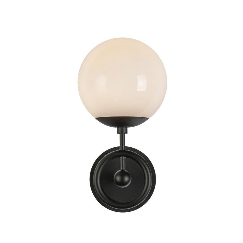 One Light Wall Vanity<br /><span style="color:#4AB0CE;">Entrega: 4-10 dias en USA</span><br /><span style="color:#4AB0CE;font-size:60%;">PREGUNTE POR ENTREGA EN PANAMA</span><br />Collection: Fiore<br />Finish: Matte Black/Glossy Opal Glass