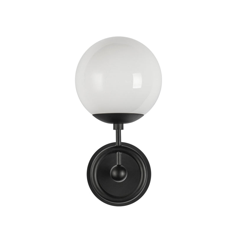 One Light Wall Vanity<br /><span style="color:#4AB0CE;">Entrega: 4-10 dias en USA</span><br /><span style="color:#4AB0CE;font-size:60%;">PREGUNTE POR ENTREGA EN PANAMA</span><br />Collection: Fiore<br />Finish: Matte Black/Glossy Opal Glass