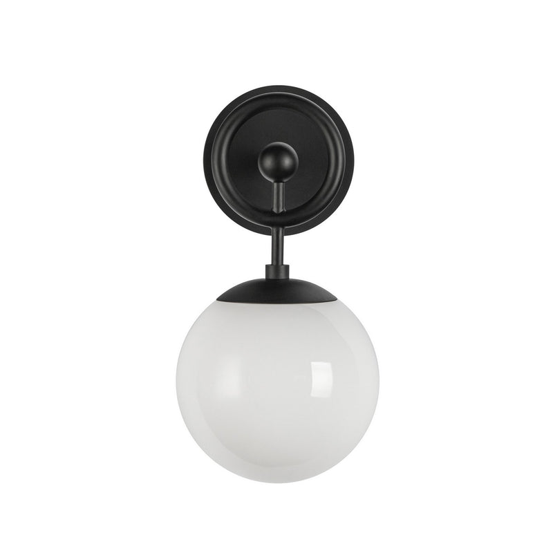 One Light Wall Vanity<br /><span style="color:#4AB0CE;">Entrega: 4-10 dias en USA</span><br /><span style="color:#4AB0CE;font-size:60%;">PREGUNTE POR ENTREGA EN PANAMA</span><br />Collection: Fiore<br />Finish: Matte Black/Glossy Opal Glass