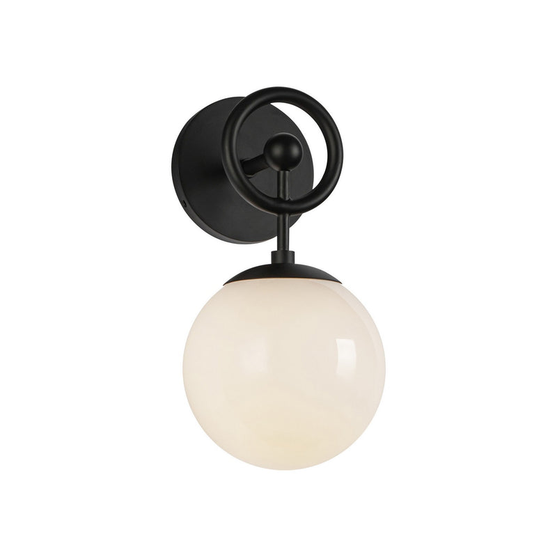 One Light Wall Vanity<br /><span style="color:#4AB0CE;">Entrega: 4-10 dias en USA</span><br /><span style="color:#4AB0CE;font-size:60%;">PREGUNTE POR ENTREGA EN PANAMA</span><br />Collection: Fiore<br />Finish: Matte Black/Glossy Opal Glass