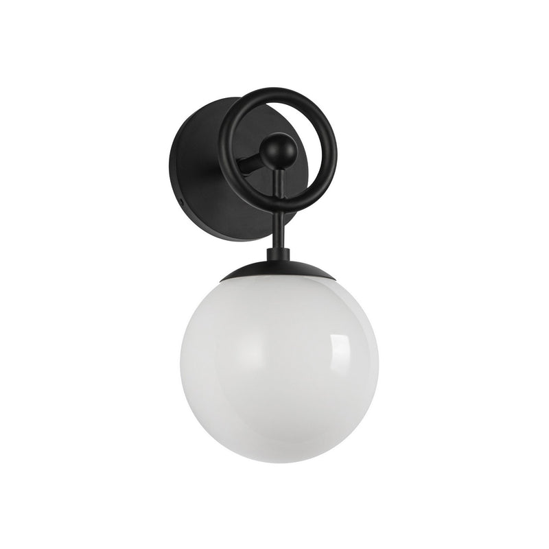 One Light Wall Vanity<br /><span style="color:#4AB0CE;">Entrega: 4-10 dias en USA</span><br /><span style="color:#4AB0CE;font-size:60%;">PREGUNTE POR ENTREGA EN PANAMA</span><br />Collection: Fiore<br />Finish: Matte Black/Glossy Opal Glass
