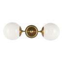 Two Light Wall Vanity<br /><span style="color:#4AB0CE;">Entrega: 4-10 dias en USA</span><br /><span style="color:#4AB0CE;font-size:60%;">PREGUNTE POR ENTREGA EN PANAMA</span><br />Collection: Fiore<br />Finish: Brushed Gold/Glossy Opal Glass