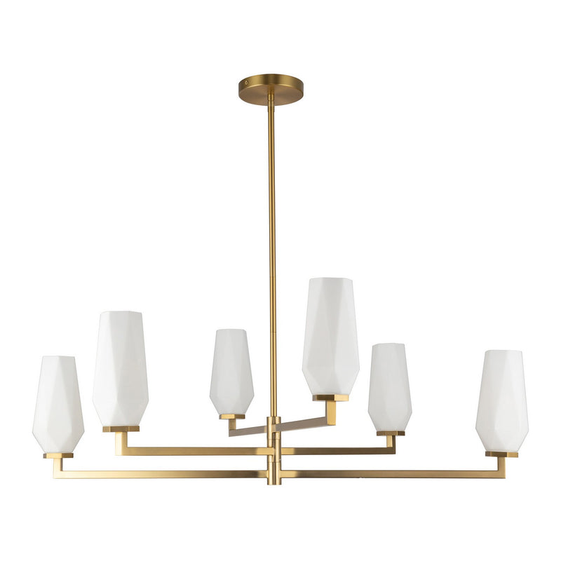 Six Light Chandelier<br /><span style="color:#4AB0CE;">Entrega: 4-10 dias en USA</span><br /><span style="color:#4AB0CE;font-size:60%;">PREGUNTE POR ENTREGA EN PANAMA</span><br />Collection: Krysta<br />Finish: Brushed Gold/Opal Glass