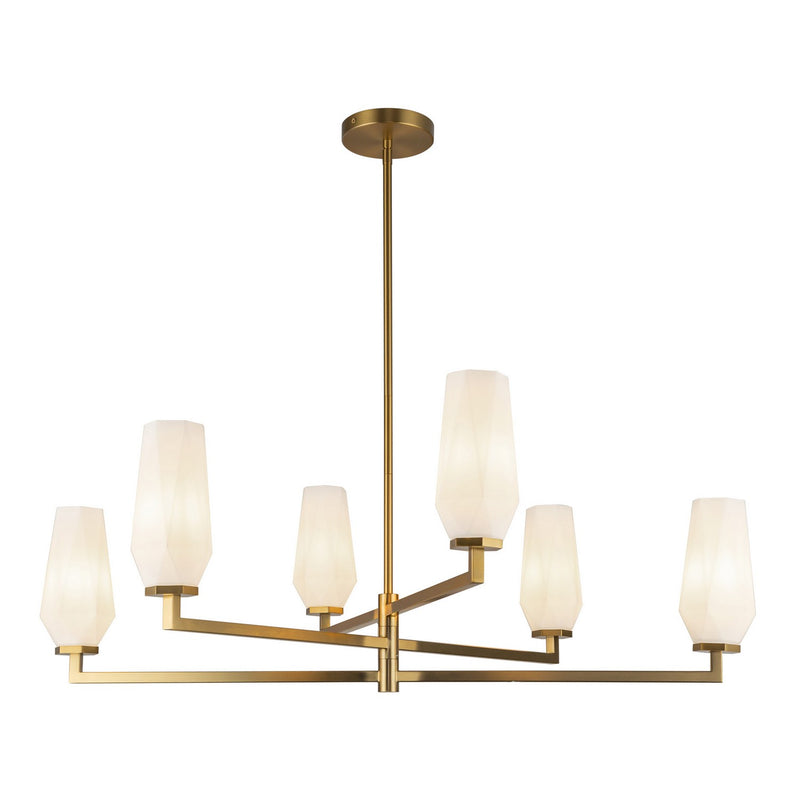 Six Light Chandelier<br /><span style="color:#4AB0CE;">Entrega: 4-10 dias en USA</span><br /><span style="color:#4AB0CE;font-size:60%;">PREGUNTE POR ENTREGA EN PANAMA</span><br />Collection: Krysta<br />Finish: Brushed Gold/Opal Glass