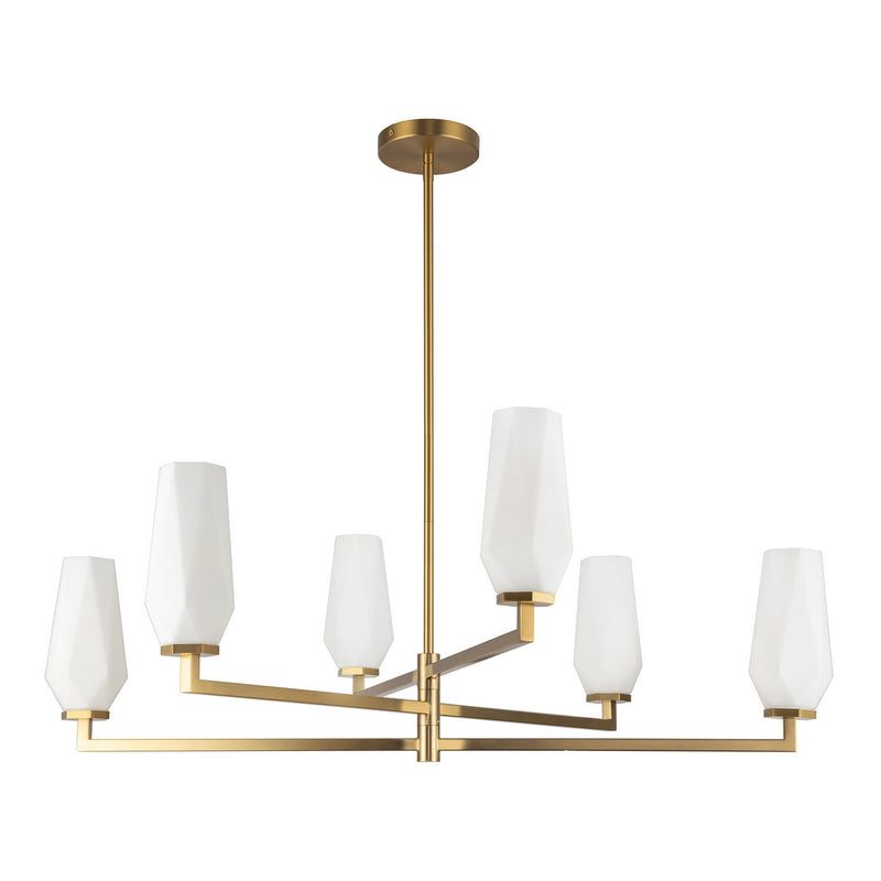 Six Light Chandelier<br /><span style="color:#4AB0CE;">Entrega: 4-10 dias en USA</span><br /><span style="color:#4AB0CE;font-size:60%;">PREGUNTE POR ENTREGA EN PANAMA</span><br />Collection: Krysta<br />Finish: Brushed Gold/Opal Glass